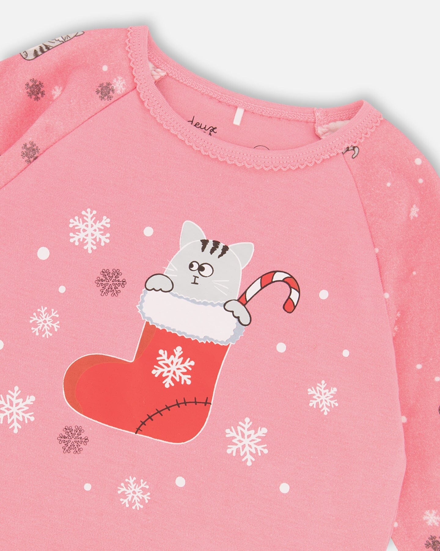 Organic Cotton Two-Piece Pajamas Pink Cat Print-3