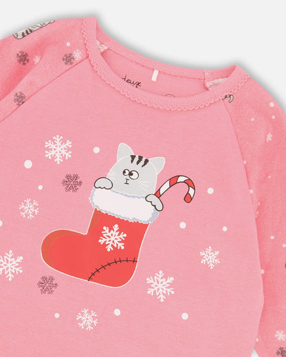 Organic Cotton Two-Piece Pajamas Pink Cat Print-3