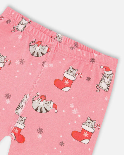 Organic Cotton Two-Piece Pajamas Pink Cat Print-4