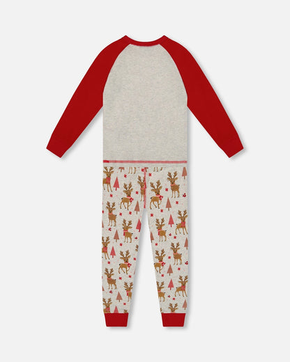 Organic Cotton Two-Piece Pajamas Beige Girly Reindeer Print-2