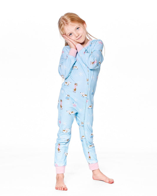 Organic Cotton Interlock One-Piece Pajama Blue Dog Print-1