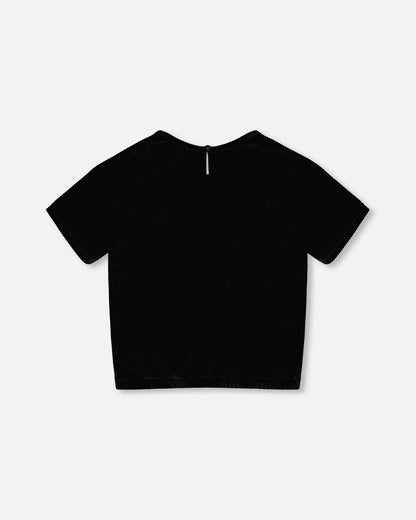 Short Sleeve Stretch Velour Top Black-2
