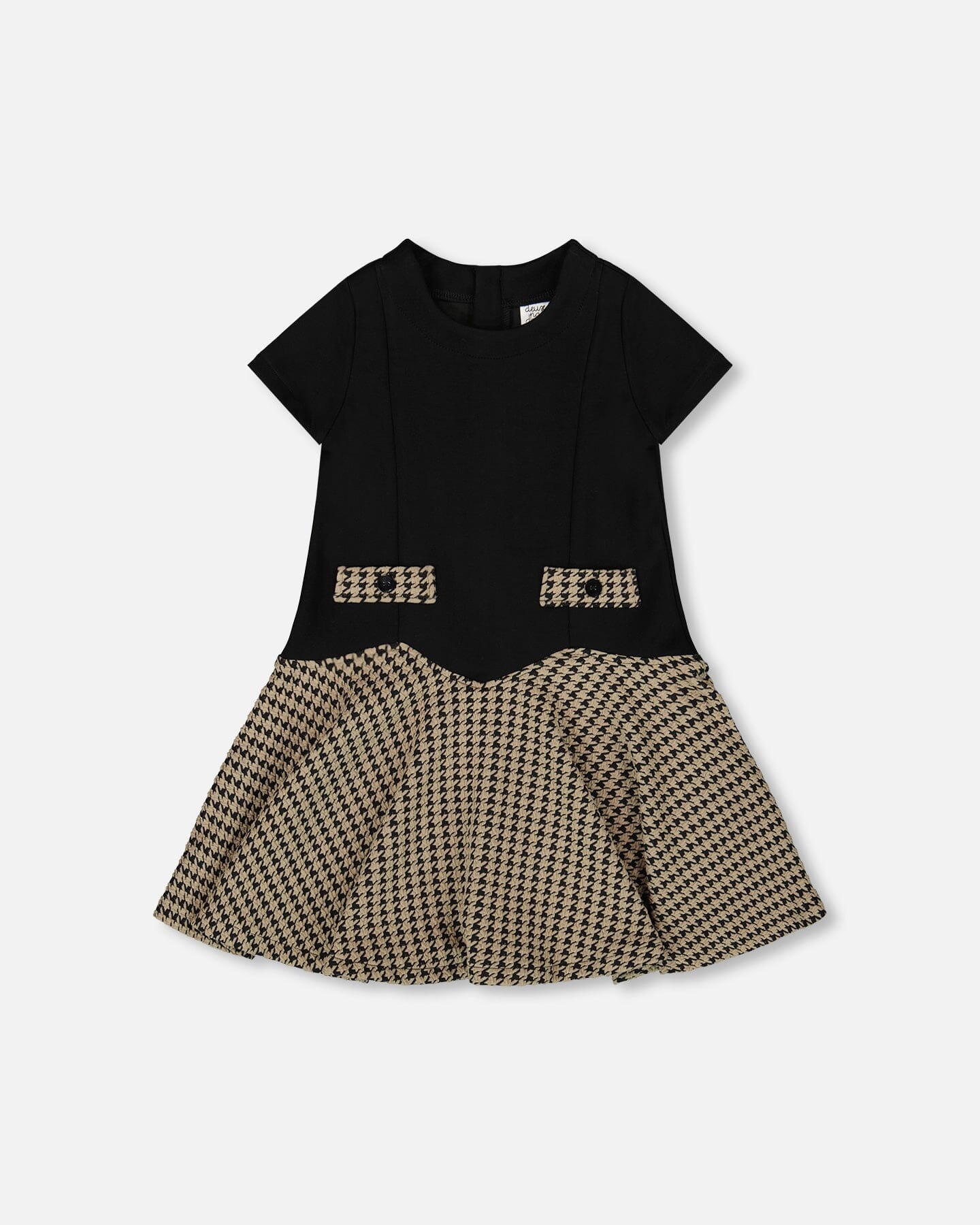 Short Sleeve Bi-Material Milano And Jacquard Knit Dress Black-0