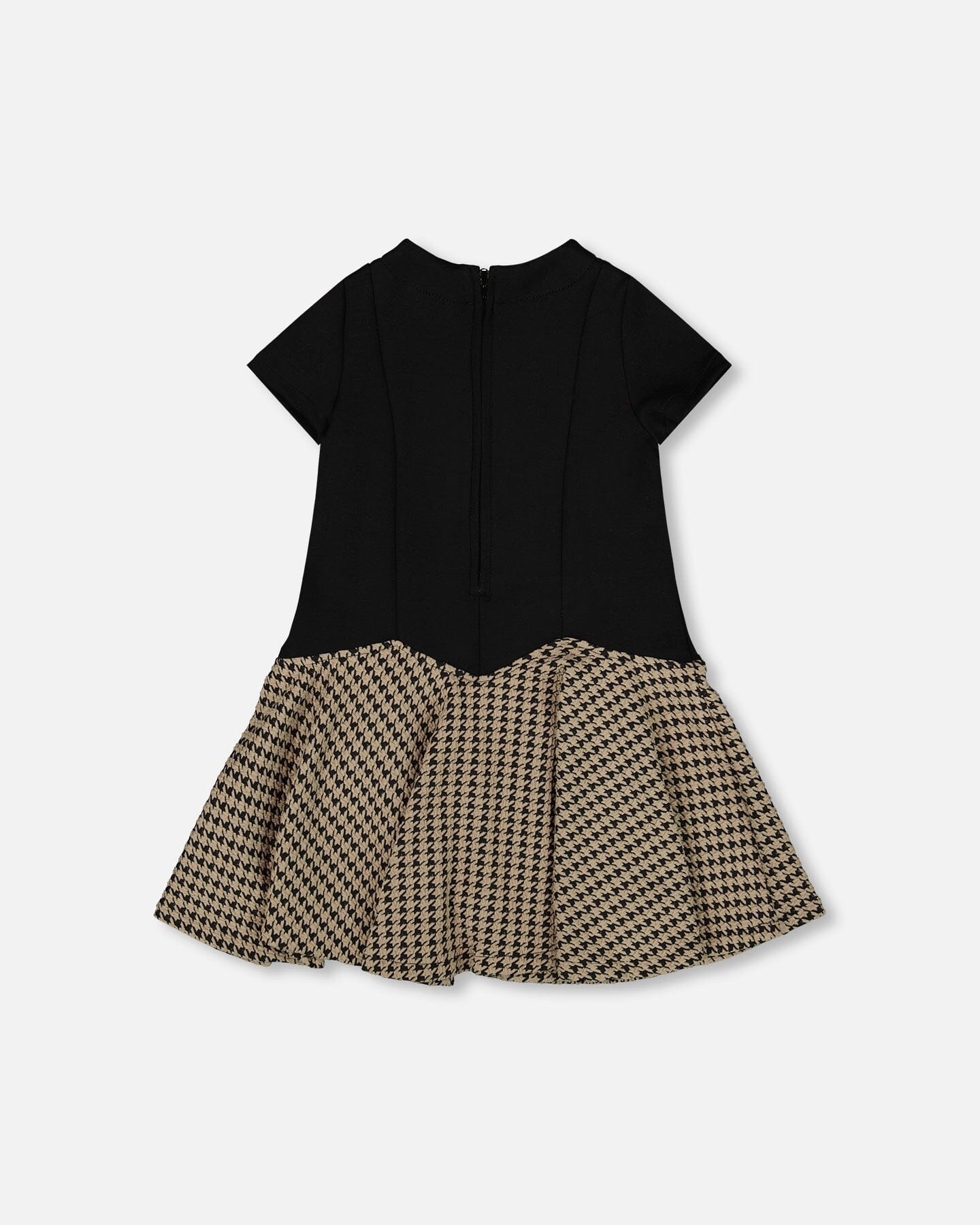Short Sleeve Bi-Material Milano And Jacquard Knit Dress Black-2