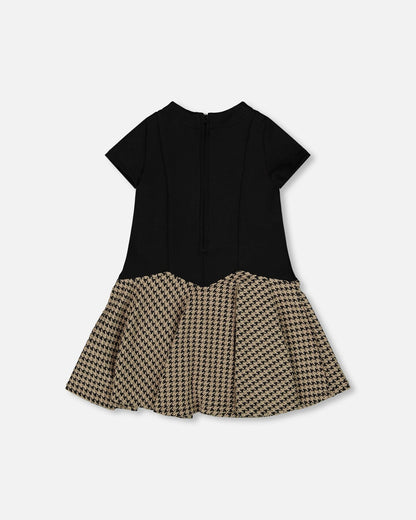 Short Sleeve Bi-Material Milano And Jacquard Knit Dress Black-2