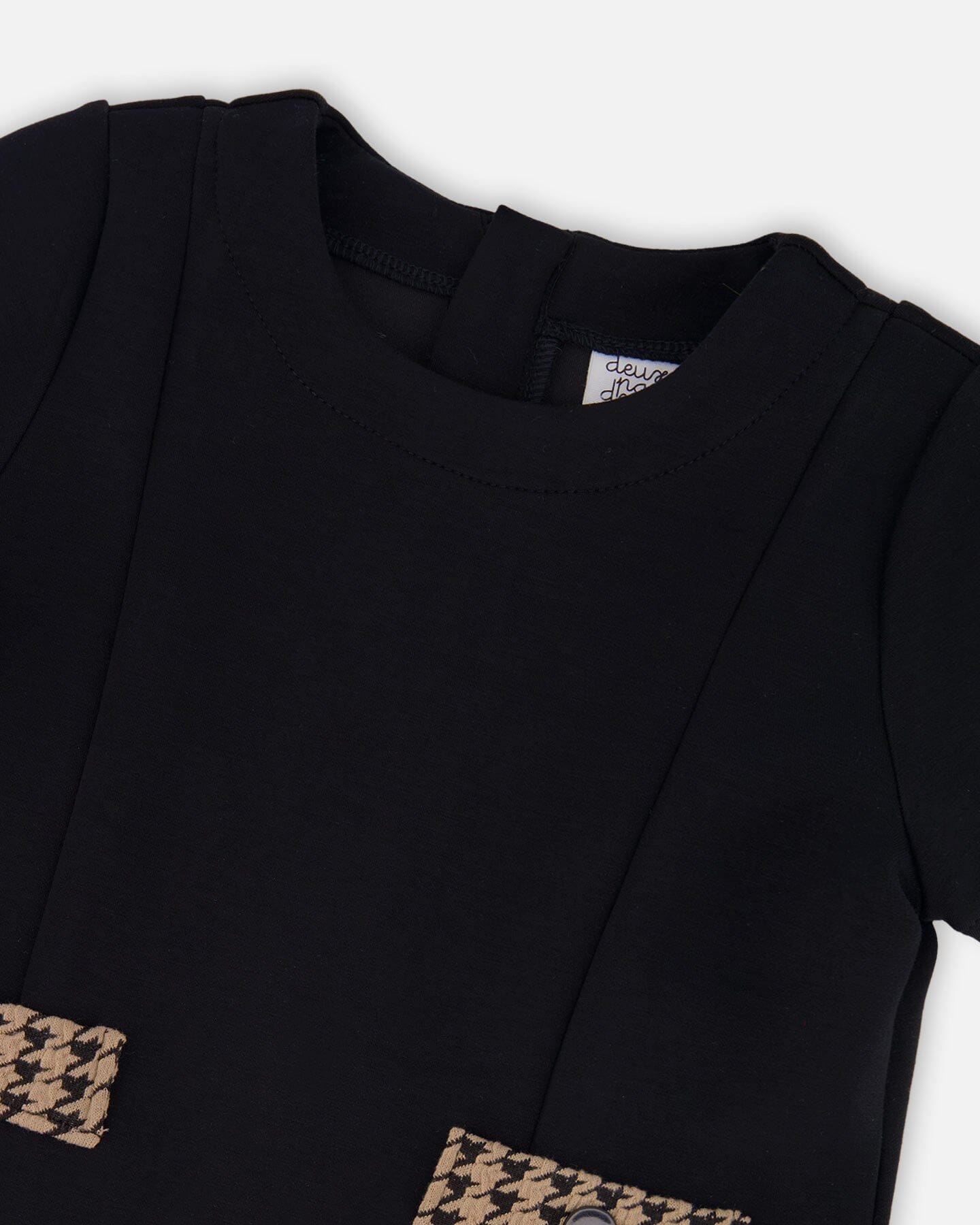 Short Sleeve Bi-Material Milano And Jacquard Knit Dress Black-3