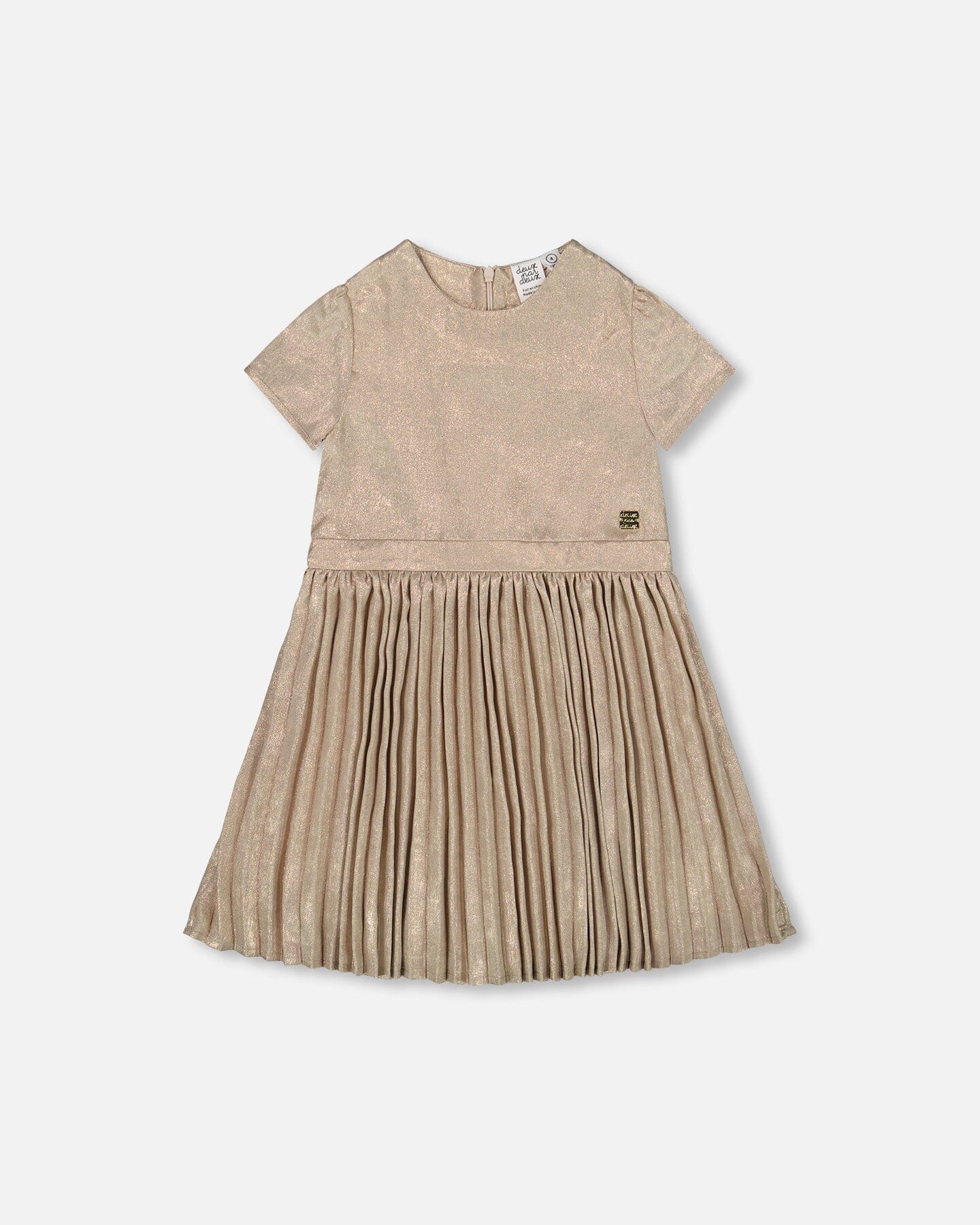 Short Sleeve Dress With Pleated Skirt Light Caramel-0