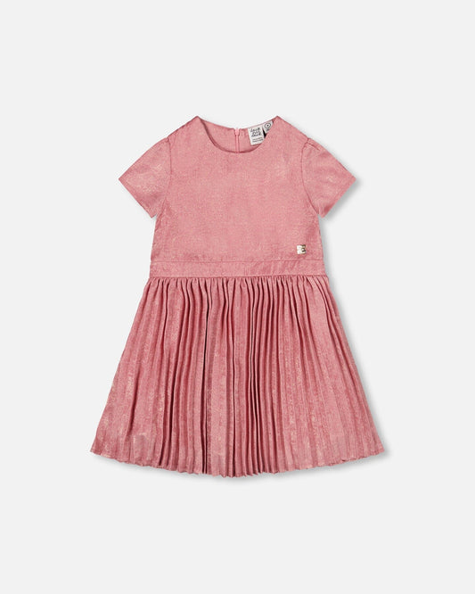 Short Sleeve Dress With Pleated Skirt Dusty Pink-0