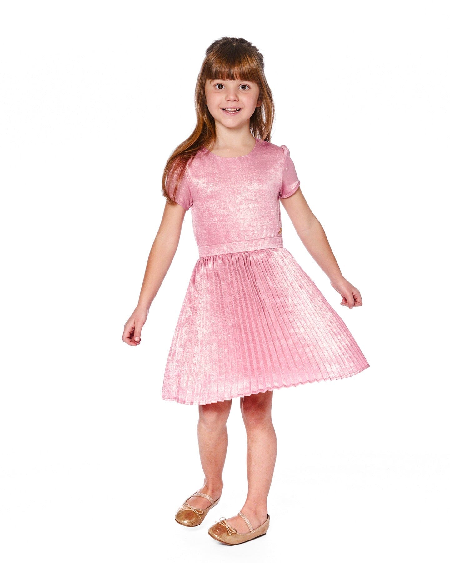 Short Sleeve Dress With Pleated Skirt Dusty Pink-1