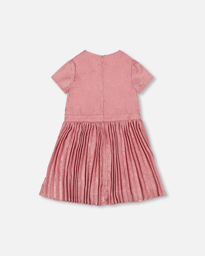 Short Sleeve Dress With Pleated Skirt Dusty Pink-2