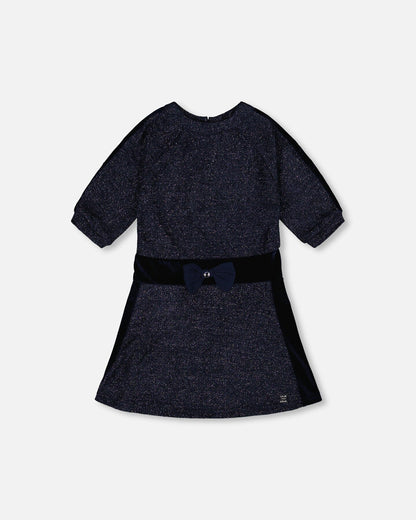 3/4 Sleeve Lurex Dress Navy Blue-0