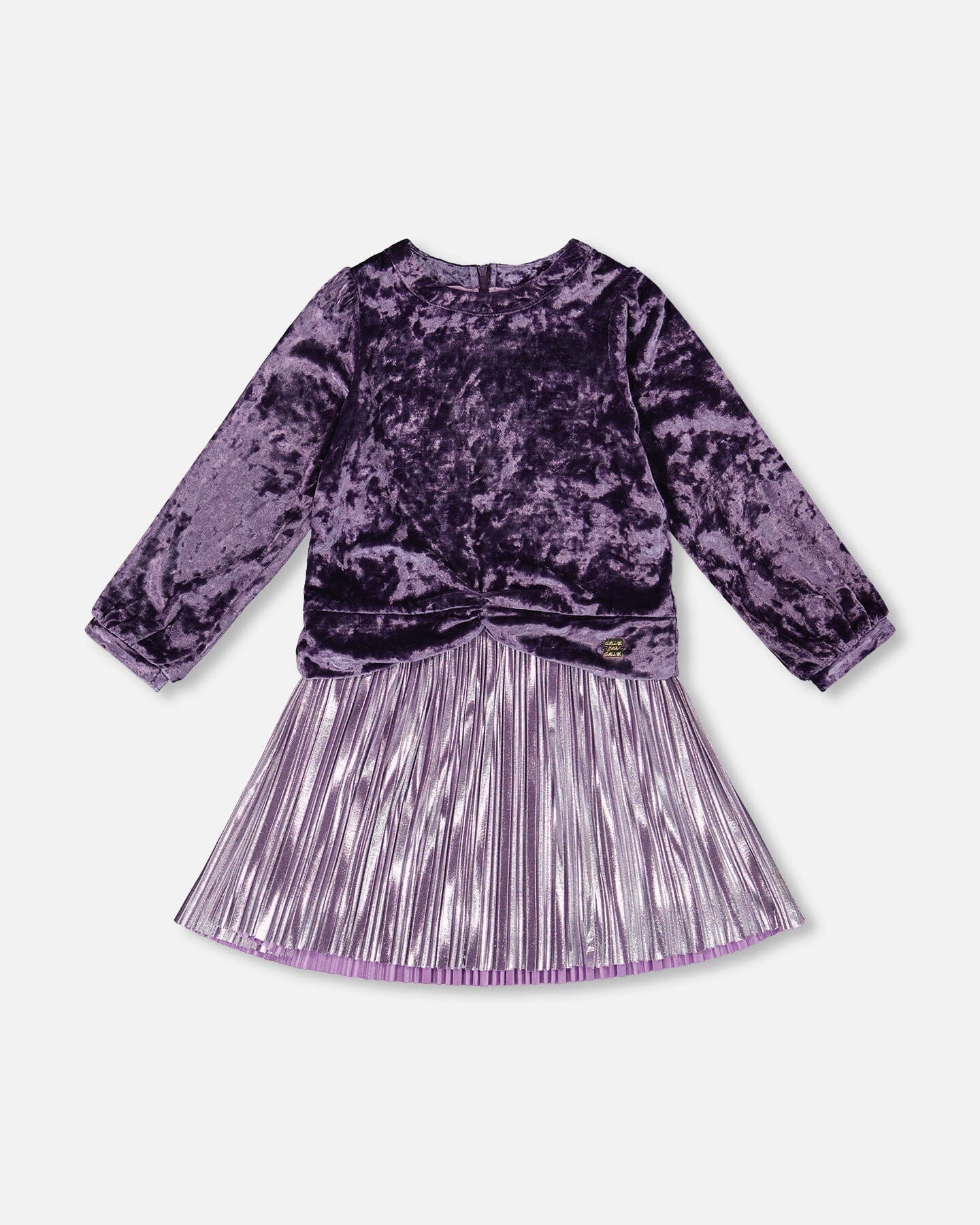 Long Sleeve Bi-Material Velour And Jersey Dress Purple Gray-0