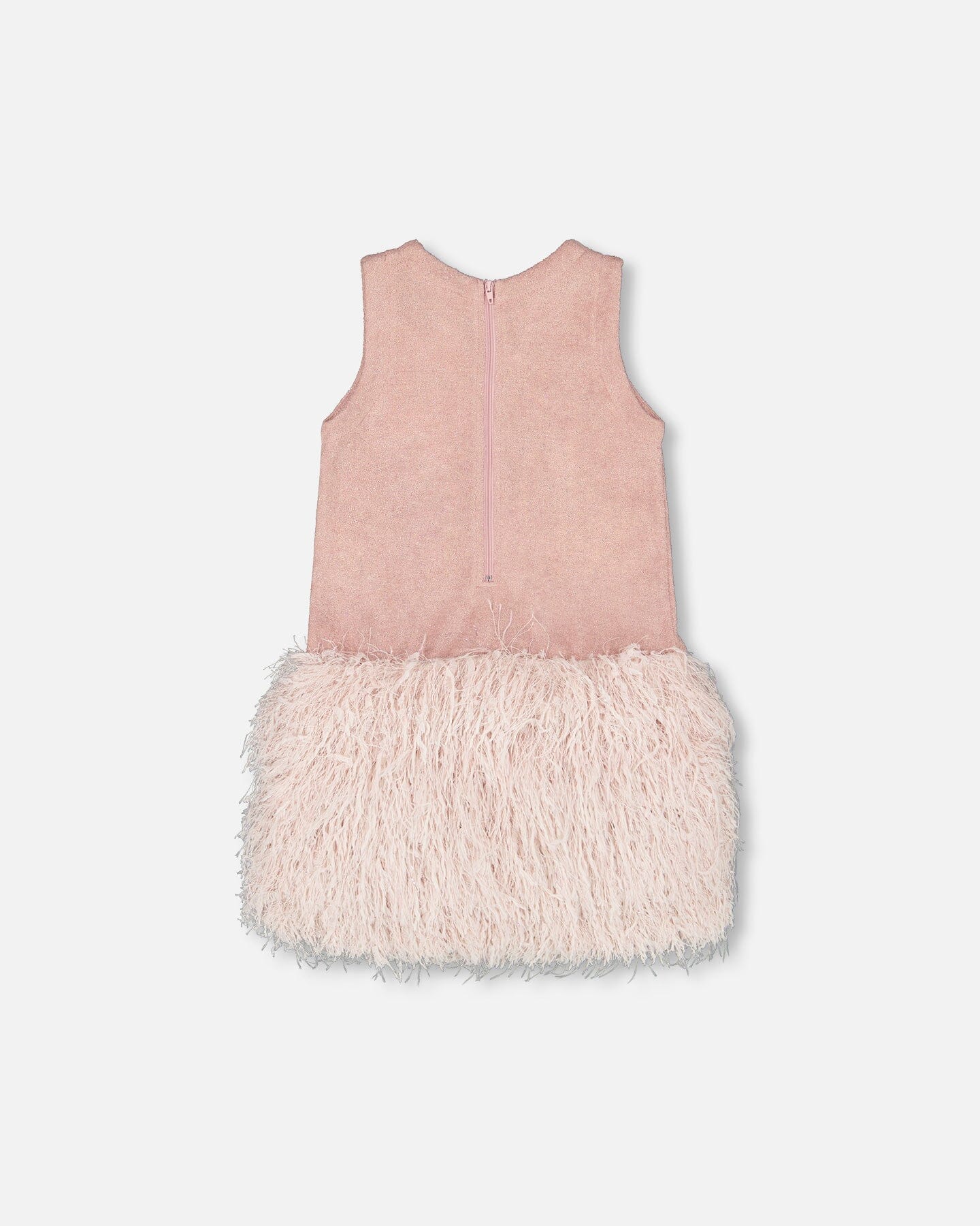 Sleeveless Bi-Material Lurex Dress With Feathers Light Pink-2