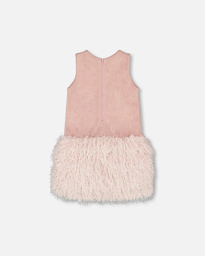 Sleeveless Bi-Material Lurex Dress With Feathers Light Pink-2