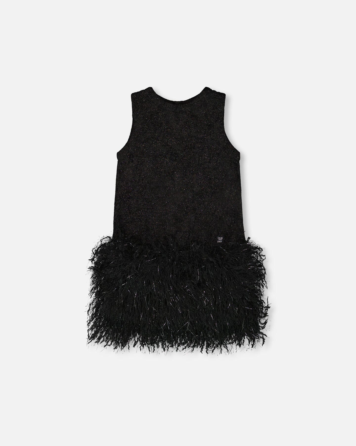 Sleeveless Bi-Material Lurex Dress With Feathers Black-0