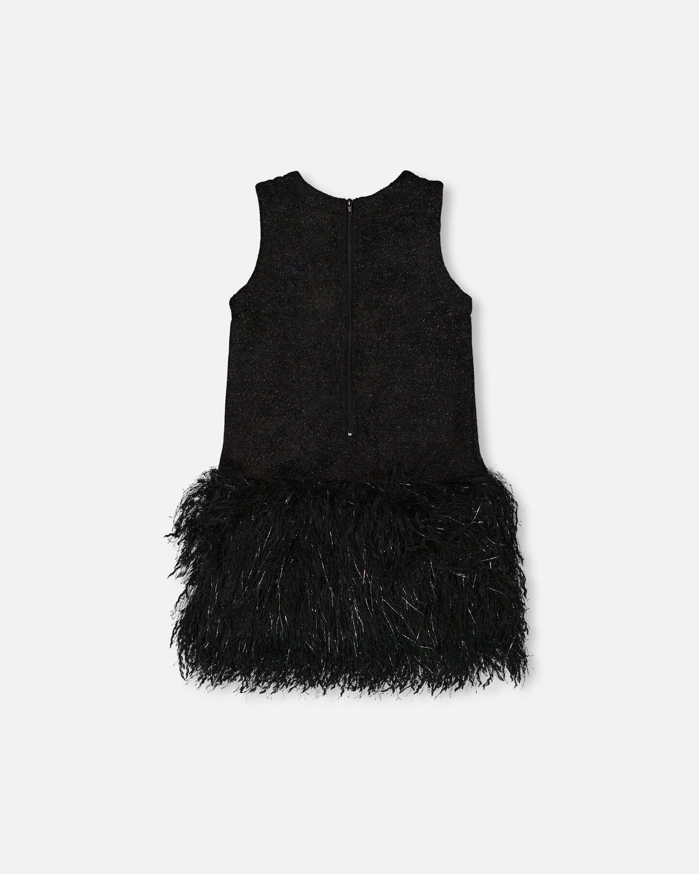 Sleeveless Bi-Material Lurex Dress With Feathers Black-2