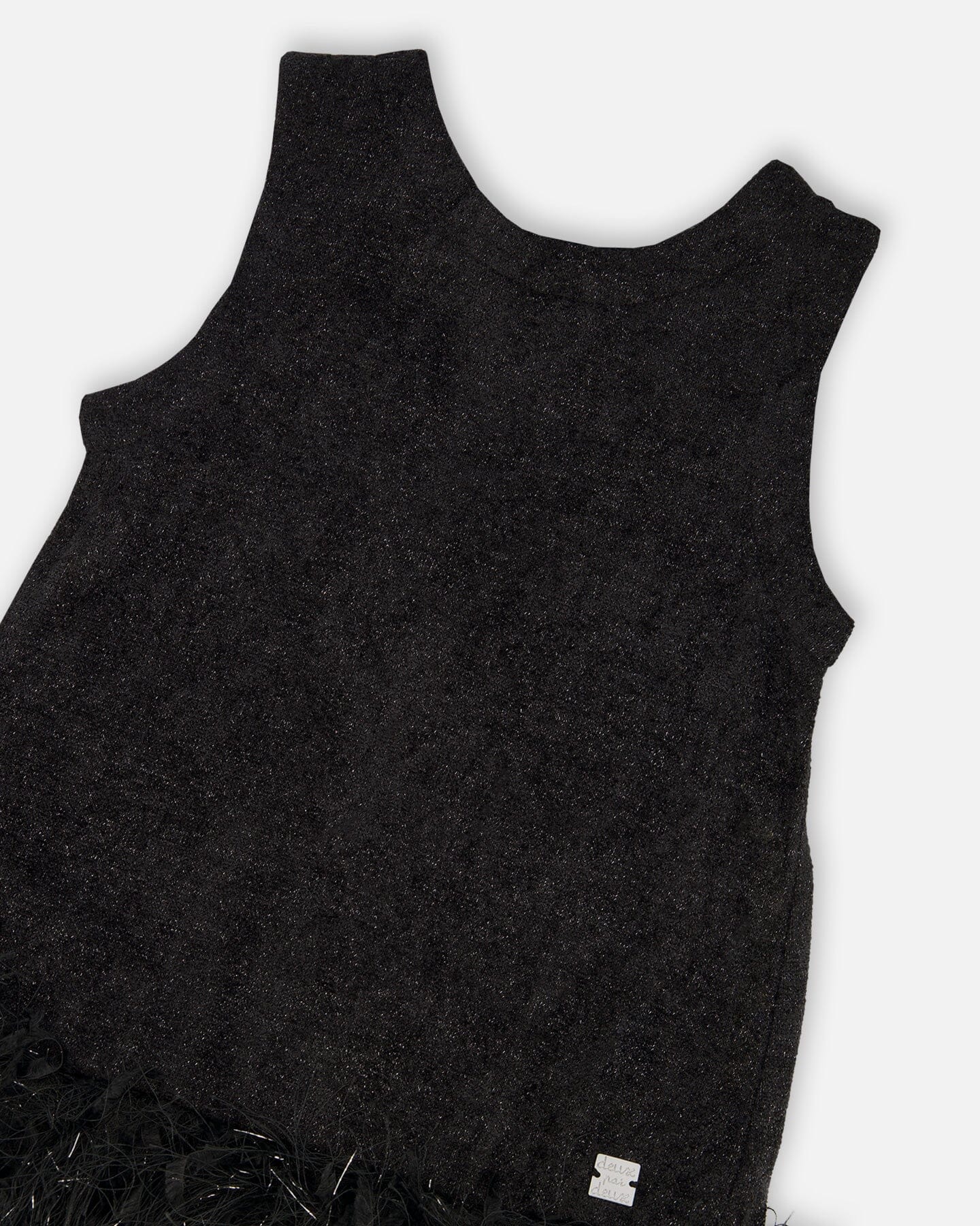 Sleeveless Bi-Material Lurex Dress With Feathers Black-3