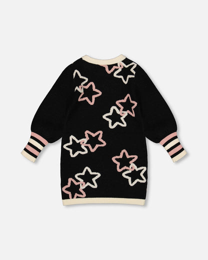 Long Sleeve Knit Dress Black With Stars-2