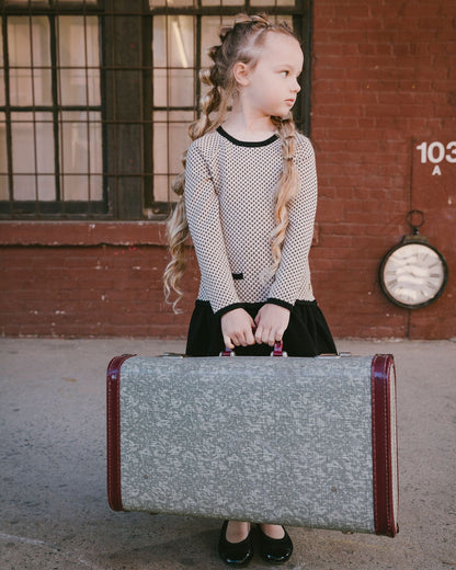 Long Sleeve Knit Sweater Dress Black And Beige-2