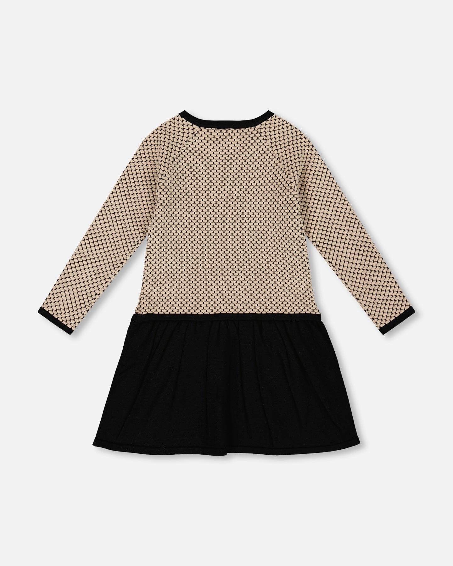 Long Sleeve Knit Sweater Dress Black And Beige-4