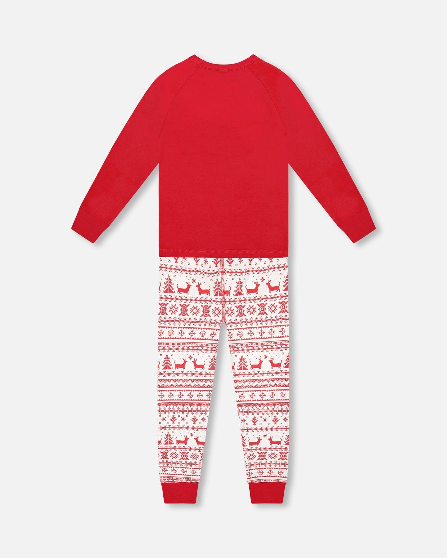 Organic Cotton Two-Piece Pajama Set Red And White Fairisle-2