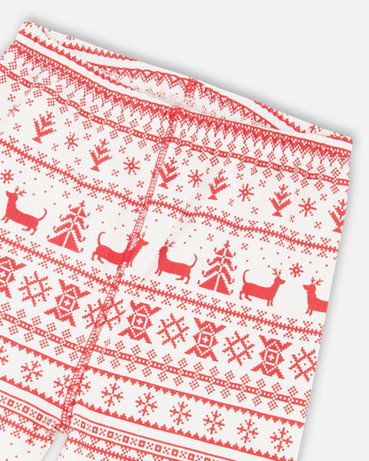 Organic Cotton Two-Piece Pajama Set Red And White Fairisle-4