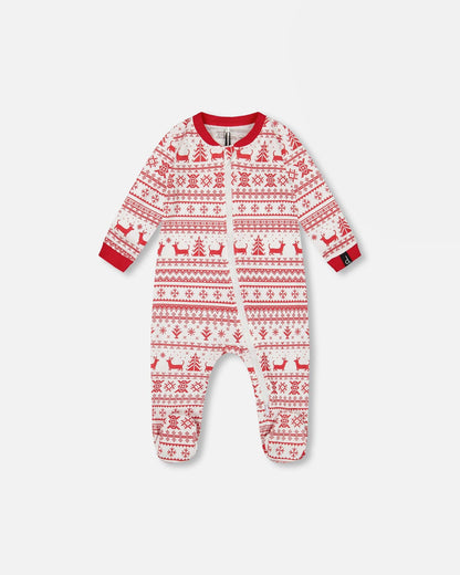 Organic Cotton Baby One-Piece Pajama Red And White Fairisle-0