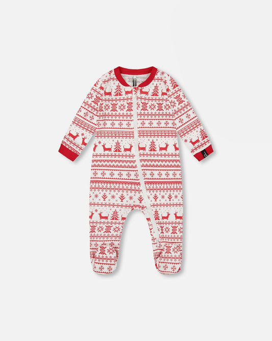 Organic Cotton Baby One-Piece Pajama Red And White Fairisle-0