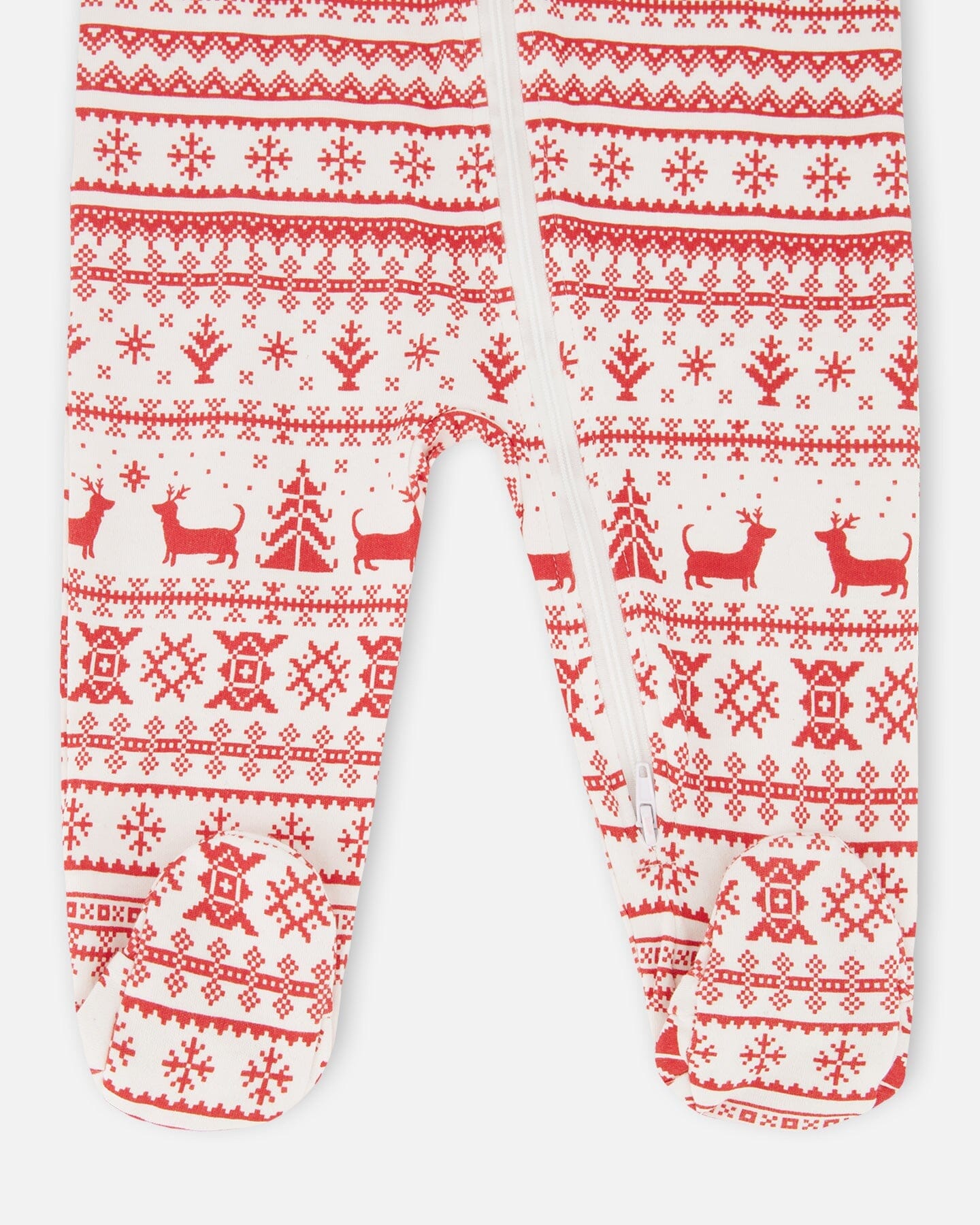 Organic Cotton Baby One-Piece Pajama Red And White Fairisle-2