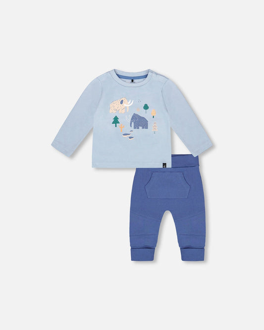 Organic Cotton Jersey Two-Piece Top And Pant Set Blue-0