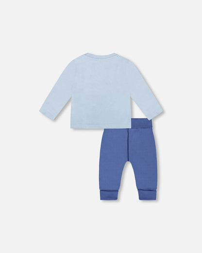 Organic Cotton Jersey Two-Piece Top And Pant Set Blue-2