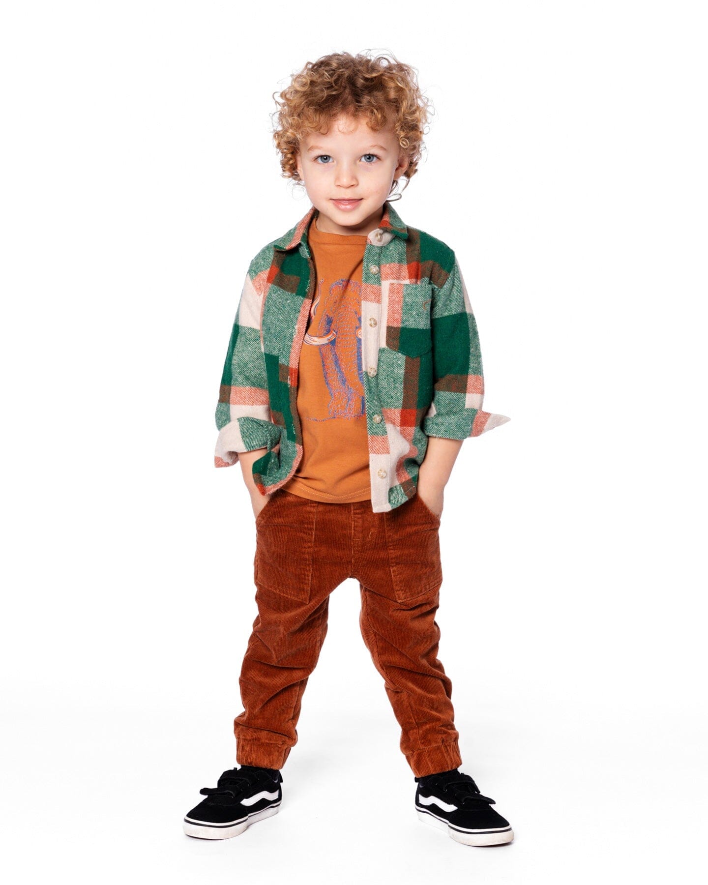 Long Sleeve Yarn Dyed Plaid Shirt Green And Orange-2