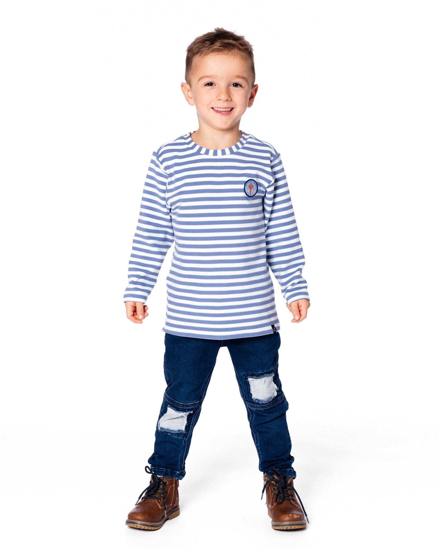 Super Soft Long Sleeve Striped Jersey T-Shirt Light Blue-1