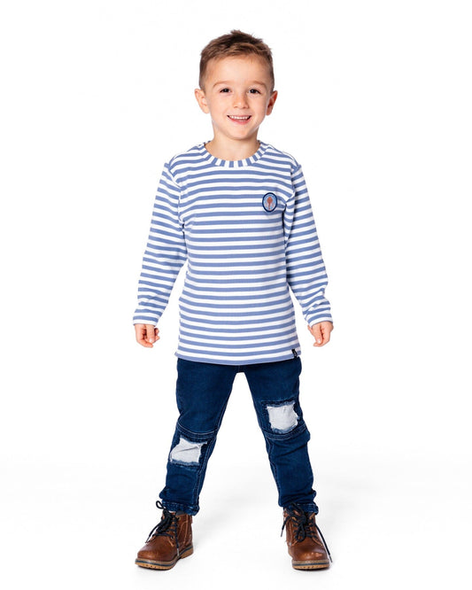 Super Soft Long Sleeve Striped Jersey T-Shirt Light Blue-1