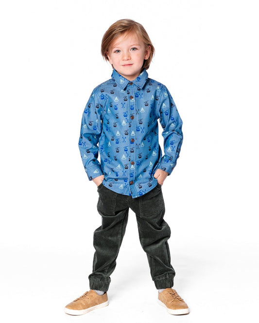 Long Sleeve Button Front Denim Shirt Blue-1