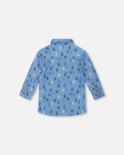 Long Sleeve Button Front Denim Shirt Blue-2