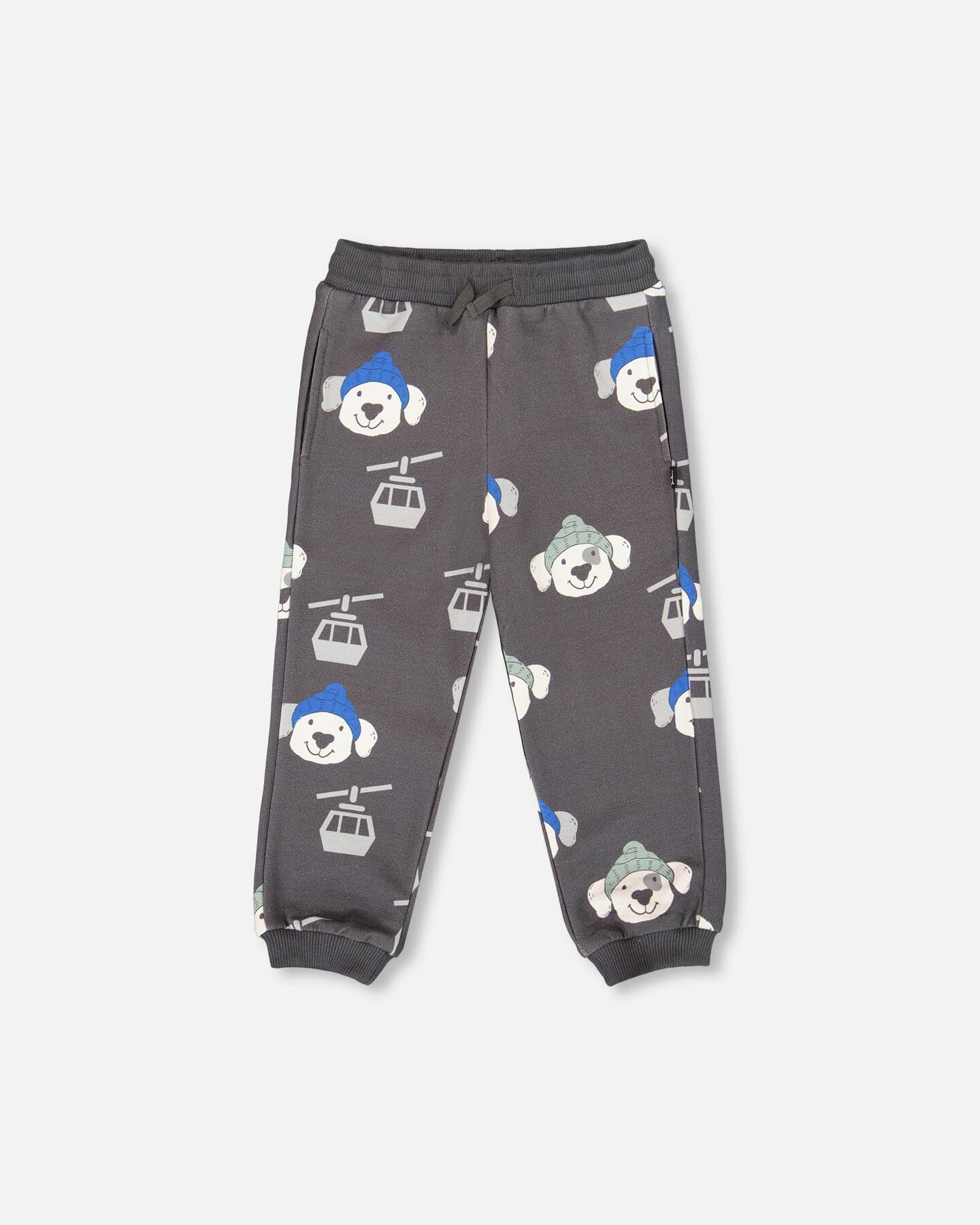 Fleece Sweatpants Gray Dog Print-0