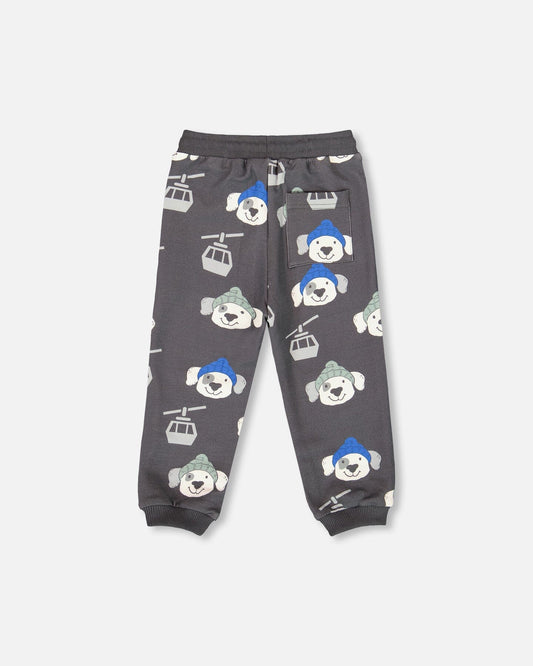 Fleece Sweatpants Gray Dog Print-1
