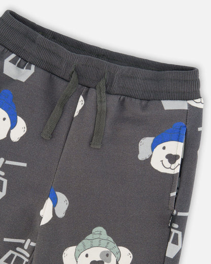 Fleece Sweatpants Gray Dog Print-2