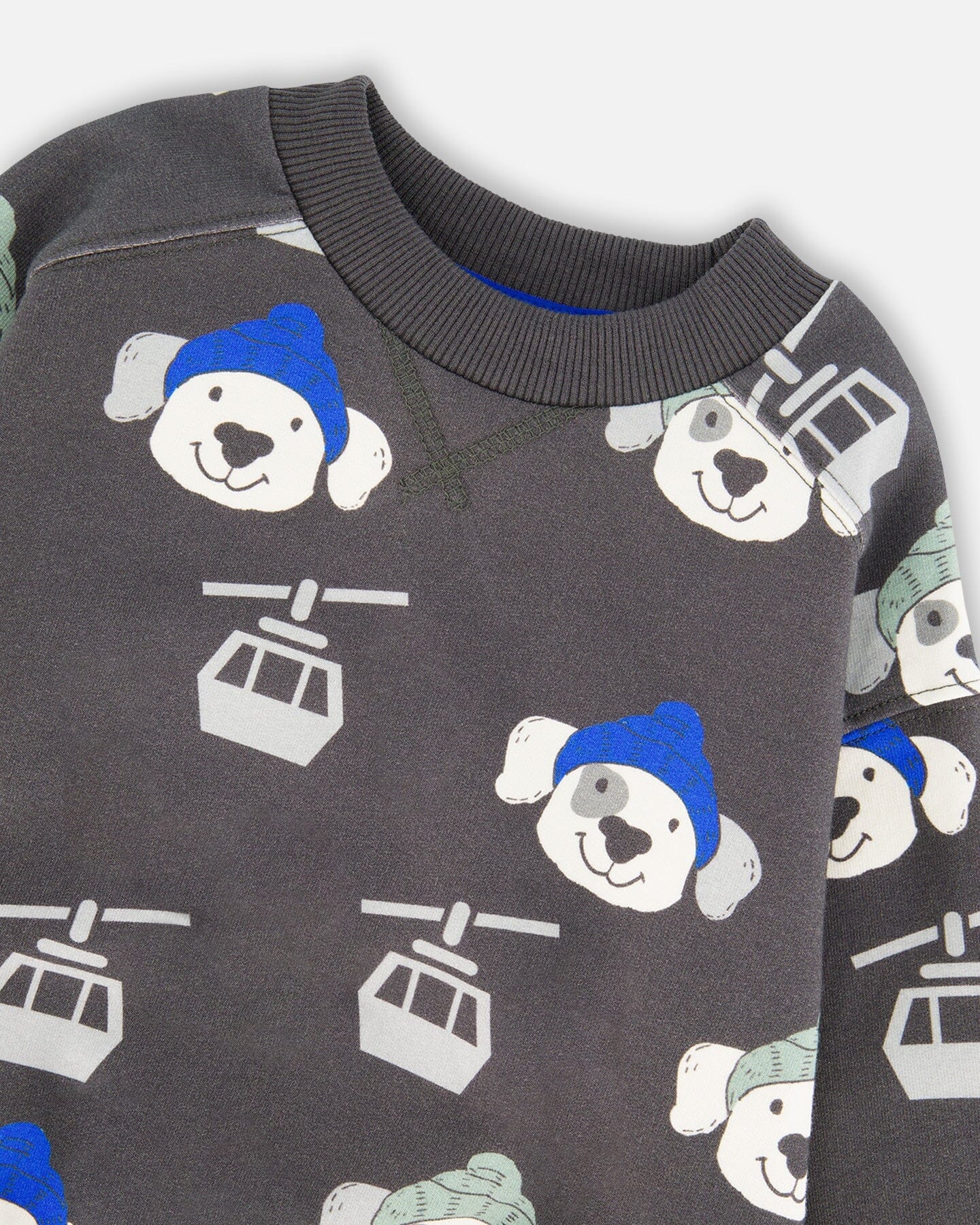 Fleece Pullover Sweatshirt Gray Dog Print-2