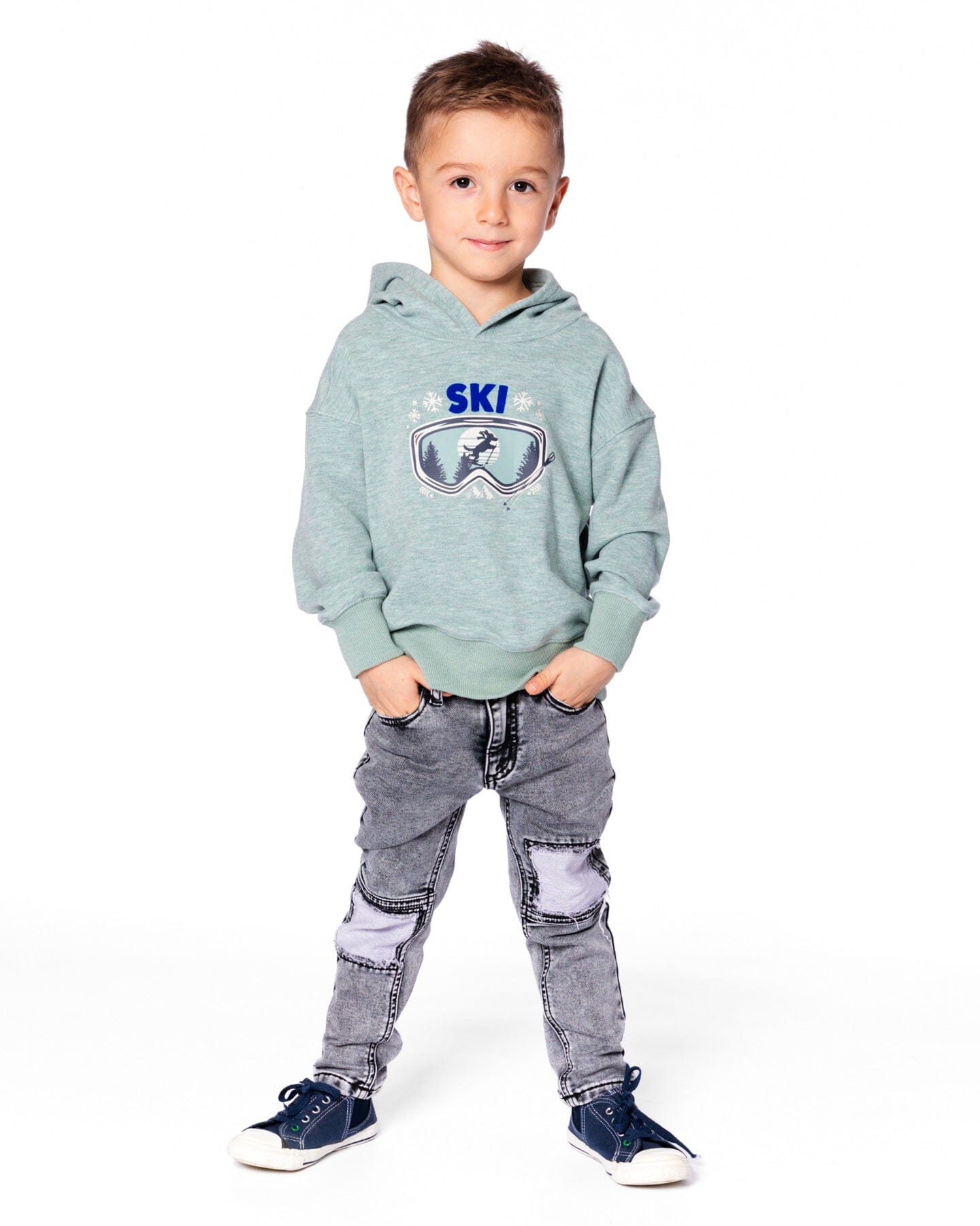 Super Soft Hooded Brushed Jersey Sweatshirt With Graphic Print Green-4