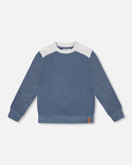 Super Soft Long Sleeve Flat Back Rib Top With Elbow Patches Navy Blue-0