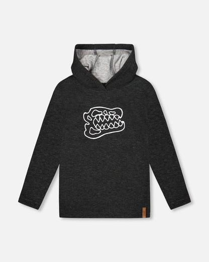 Long Sleeve Super Soft Brushed Jersey Hooded Tee Black-0