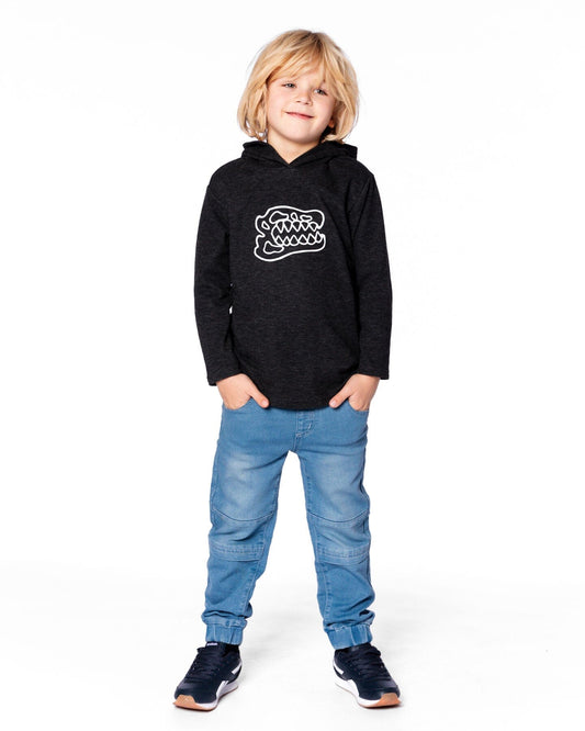 Long Sleeve Super Soft Brushed Jersey Hooded Tee Black-1
