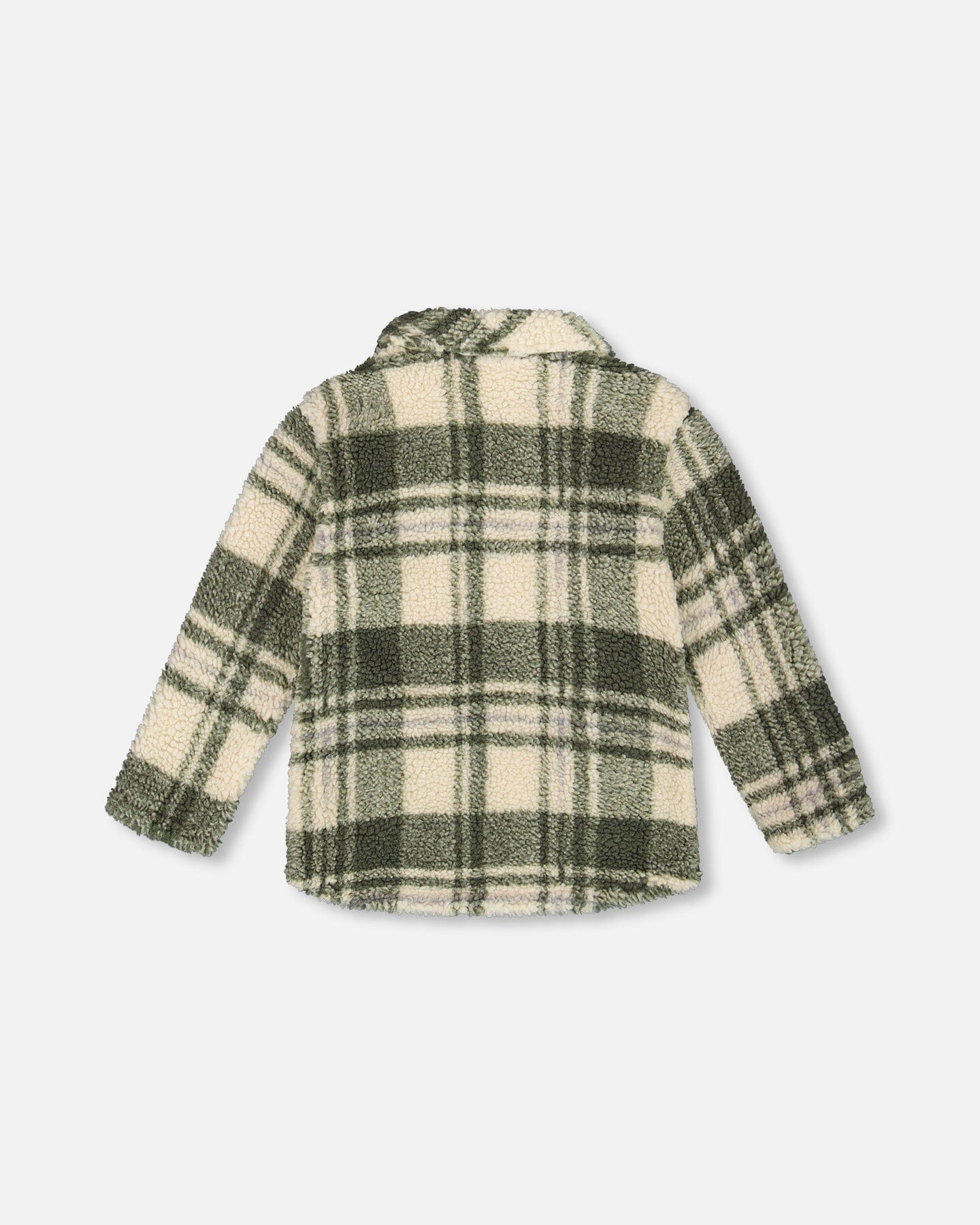Sherpa Long Sleeve Zip Front Overshirt Sage And Beige Plaid-3