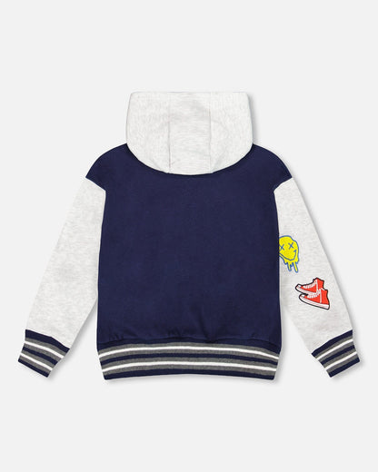 Full Zip Hooded Fleece Jacket Navy Blue-2