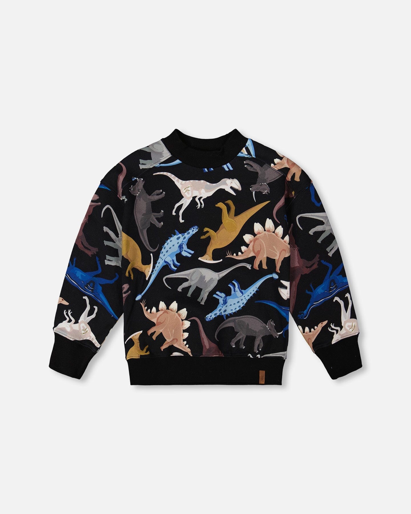 Pullover Fleece Sweatshirt Black Dinosaur Print-0