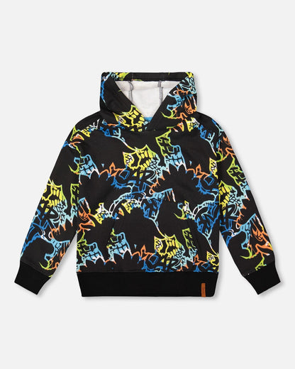 Printed Hooded Fleece Sweatshirt Black-0
