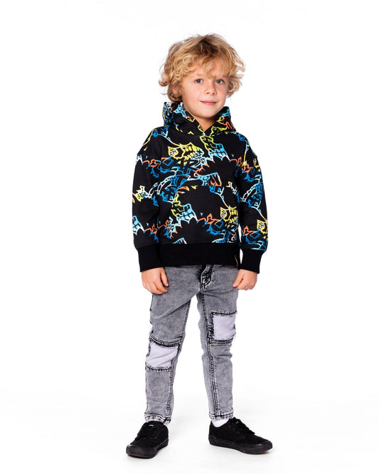 Printed Hooded Fleece Sweatshirt Black-1