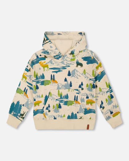 Printed Hooded Fleece Sweatshirt Beige-0